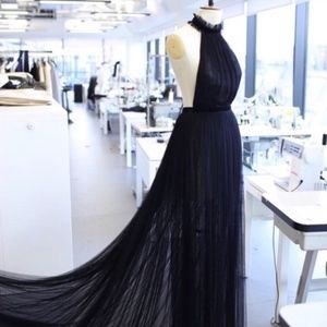 Topshop Black Tulle Backless Halter Dress Gown